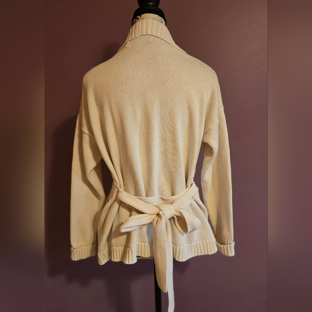 LOFT Cream Shawl Collar Belted Cardigan - Picture 4 of 11